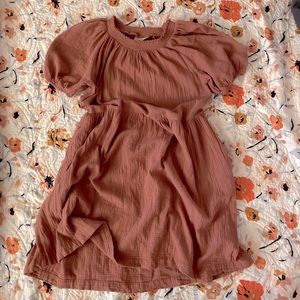 PEACH PUFF SLEEVE BABYDOLL DRESS